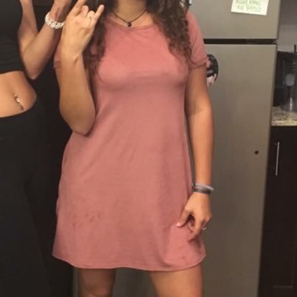Pink suede t shirt dress